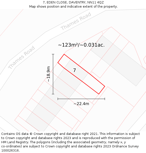 7, EDEN CLOSE, DAVENTRY, NN11 4QZ: Plot and title map