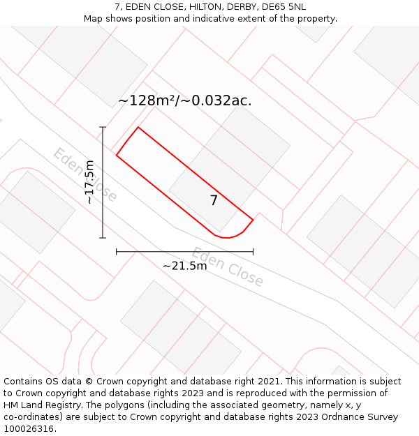 7, EDEN CLOSE, HILTON, DERBY, DE65 5NL: Plot and title map