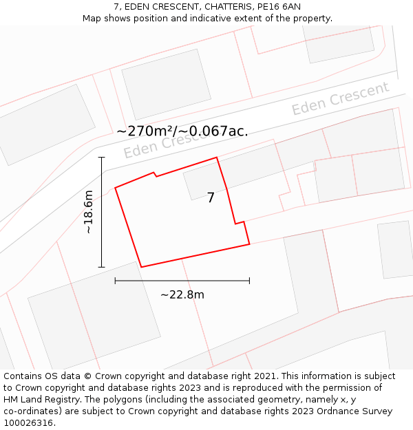 7, EDEN CRESCENT, CHATTERIS, PE16 6AN: Plot and title map