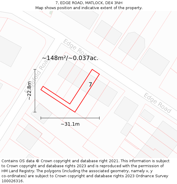 7, EDGE ROAD, MATLOCK, DE4 3NH: Plot and title map