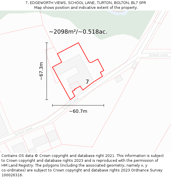 7, EDGEWORTH VIEWS, SCHOOL LANE, TURTON, BOLTON, BL7 0PR: Plot and title map