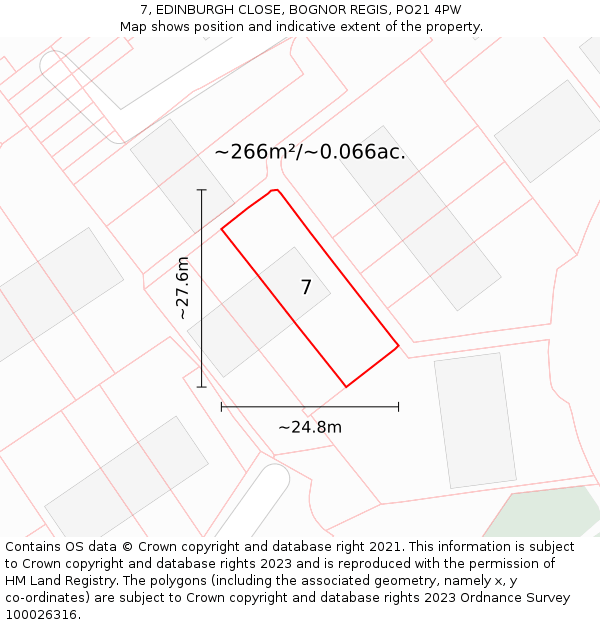 7, EDINBURGH CLOSE, BOGNOR REGIS, PO21 4PW: Plot and title map