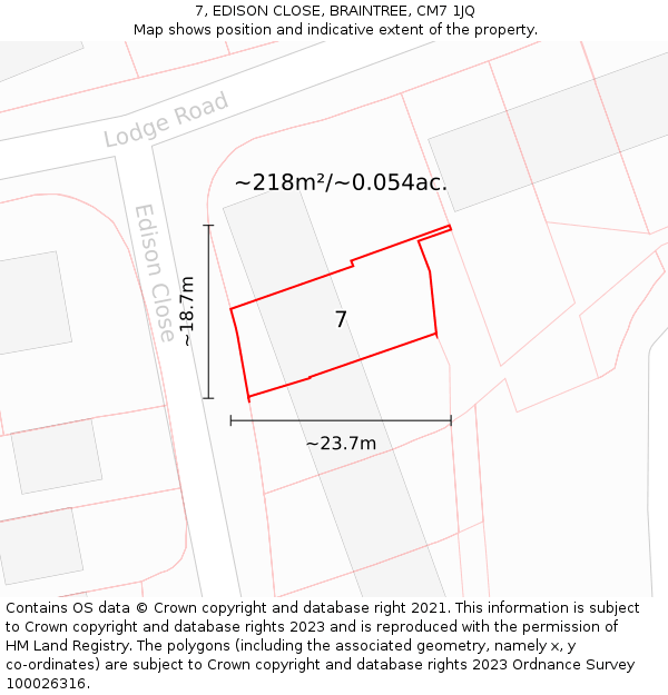 7, EDISON CLOSE, BRAINTREE, CM7 1JQ: Plot and title map