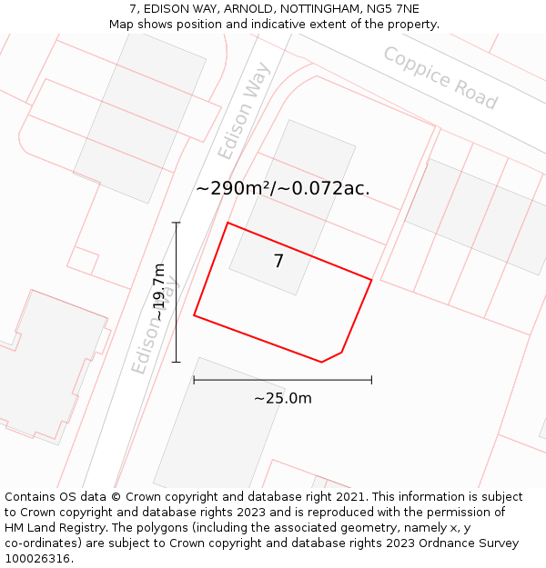7, EDISON WAY, ARNOLD, NOTTINGHAM, NG5 7NE: Plot and title map