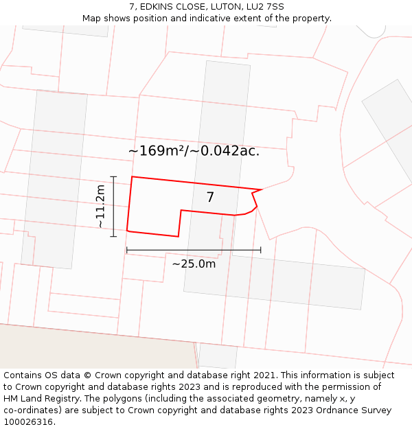 7, EDKINS CLOSE, LUTON, LU2 7SS: Plot and title map