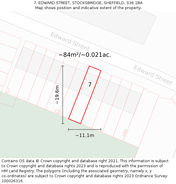 7, EDWARD STREET, STOCKSBRIDGE, SHEFFIELD, S36 1BA: Plot and title map