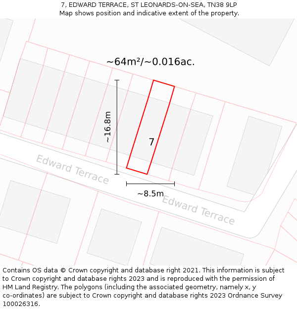 7, EDWARD TERRACE, ST LEONARDS-ON-SEA, TN38 9LP: Plot and title map