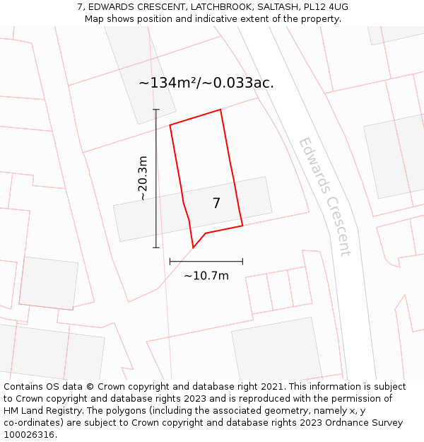 7, EDWARDS CRESCENT, LATCHBROOK, SALTASH, PL12 4UG: Plot and title map
