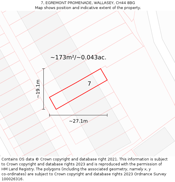 7, EGREMONT PROMENADE, WALLASEY, CH44 8BG: Plot and title map