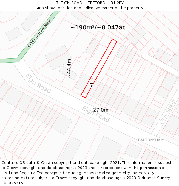 7, EIGN ROAD, HEREFORD, HR1 2RY: Plot and title map