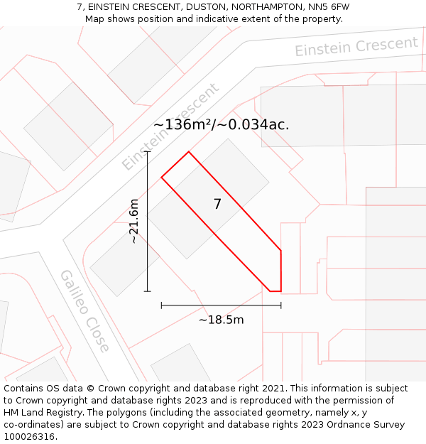 7, EINSTEIN CRESCENT, DUSTON, NORTHAMPTON, NN5 6FW: Plot and title map