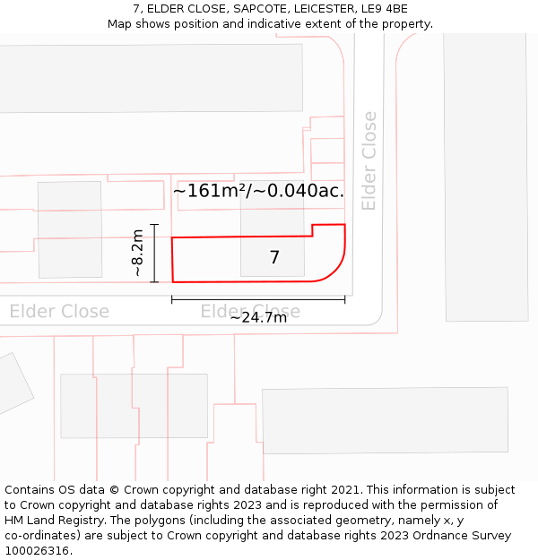 7, ELDER CLOSE, SAPCOTE, LEICESTER, LE9 4BE: Plot and title map