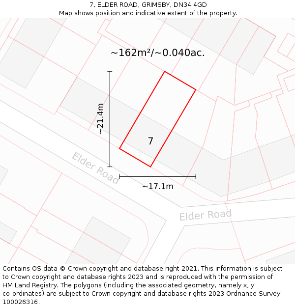 7, ELDER ROAD, GRIMSBY, DN34 4GD: Plot and title map