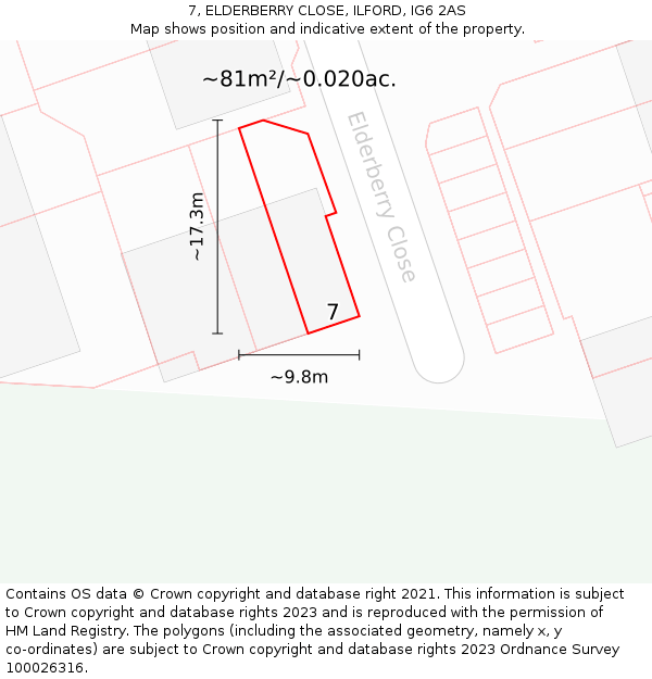 7, ELDERBERRY CLOSE, ILFORD, IG6 2AS: Plot and title map