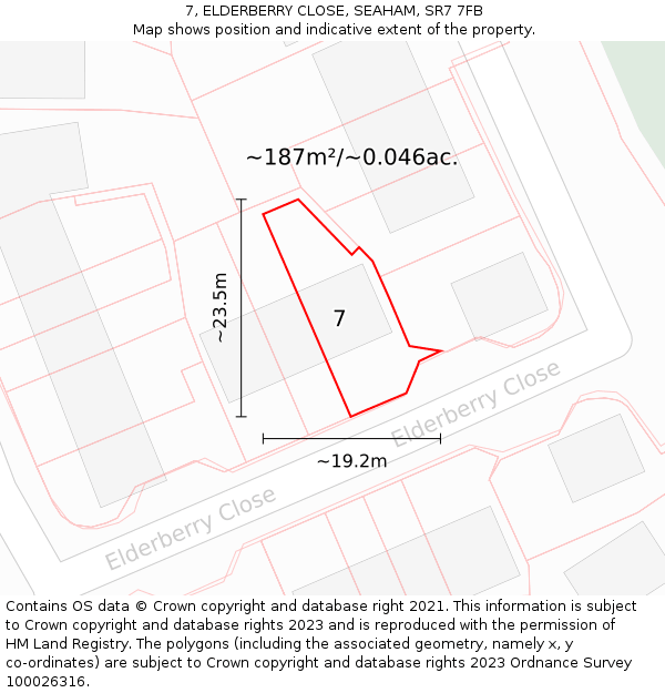 7, ELDERBERRY CLOSE, SEAHAM, SR7 7FB: Plot and title map