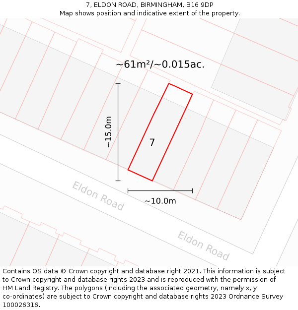 7, ELDON ROAD, BIRMINGHAM, B16 9DP: Plot and title map