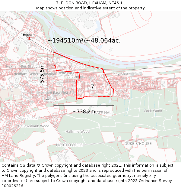 7, ELDON ROAD, HEXHAM, NE46 1LJ: Plot and title map