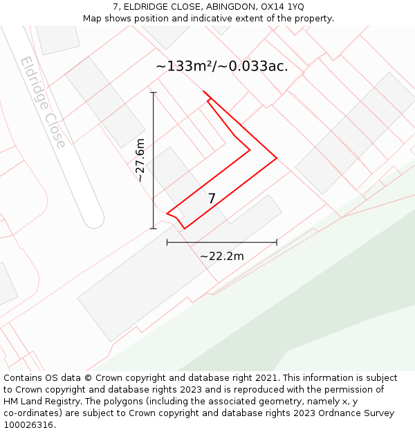 7, ELDRIDGE CLOSE, ABINGDON, OX14 1YQ: Plot and title map