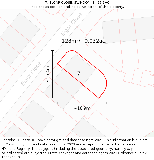 7, ELGAR CLOSE, SWINDON, SN25 2HG: Plot and title map