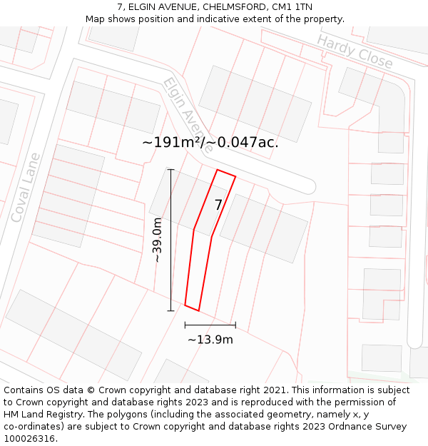 7, ELGIN AVENUE, CHELMSFORD, CM1 1TN: Plot and title map