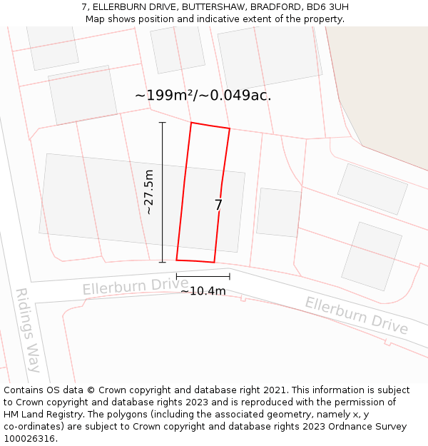 7, ELLERBURN DRIVE, BUTTERSHAW, BRADFORD, BD6 3UH: Plot and title map