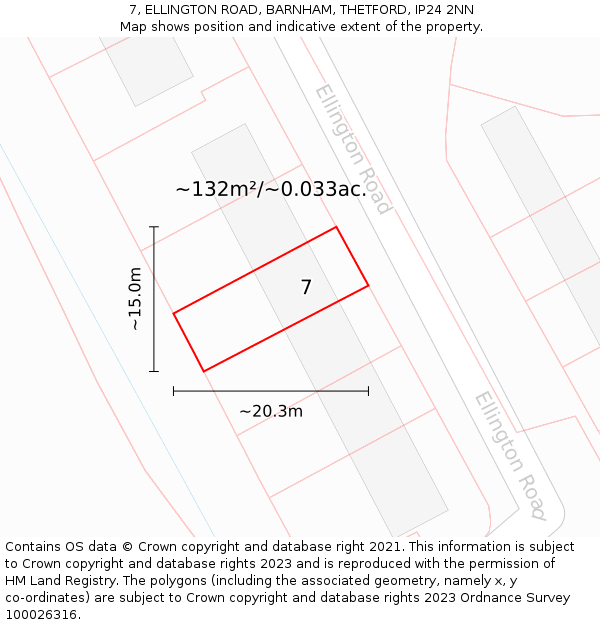 7, ELLINGTON ROAD, BARNHAM, THETFORD, IP24 2NN: Plot and title map