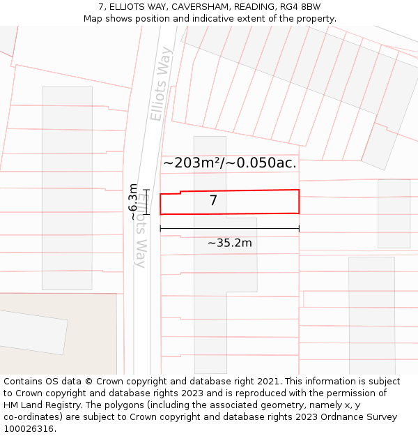 7, ELLIOTS WAY, CAVERSHAM, READING, RG4 8BW: Plot and title map