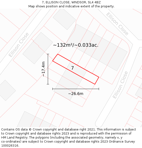 7, ELLISON CLOSE, WINDSOR, SL4 4BZ: Plot and title map