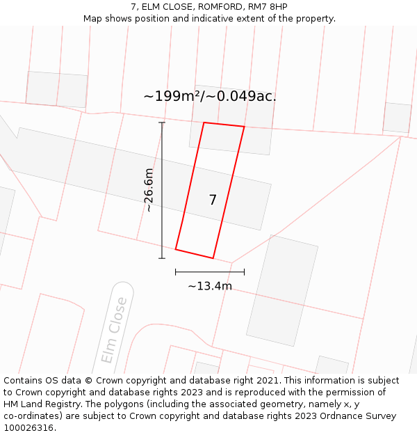 7, ELM CLOSE, ROMFORD, RM7 8HP: Plot and title map