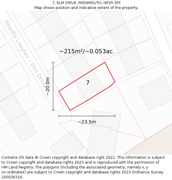 7, ELM DRIVE, MONMOUTH, NP25 5FF: Plot and title map