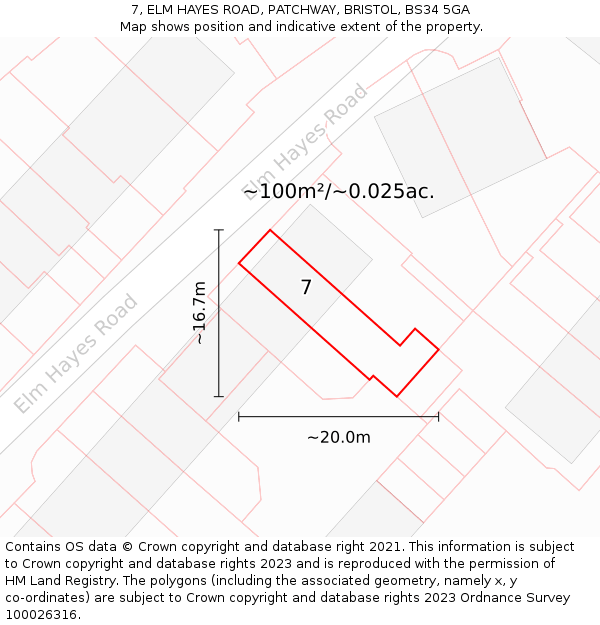 7, ELM HAYES ROAD, PATCHWAY, BRISTOL, BS34 5GA: Plot and title map