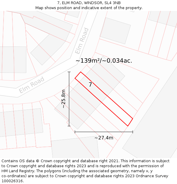 7, ELM ROAD, WINDSOR, SL4 3NB: Plot and title map