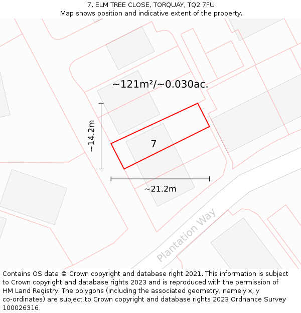 7, ELM TREE CLOSE, TORQUAY, TQ2 7FU: Plot and title map