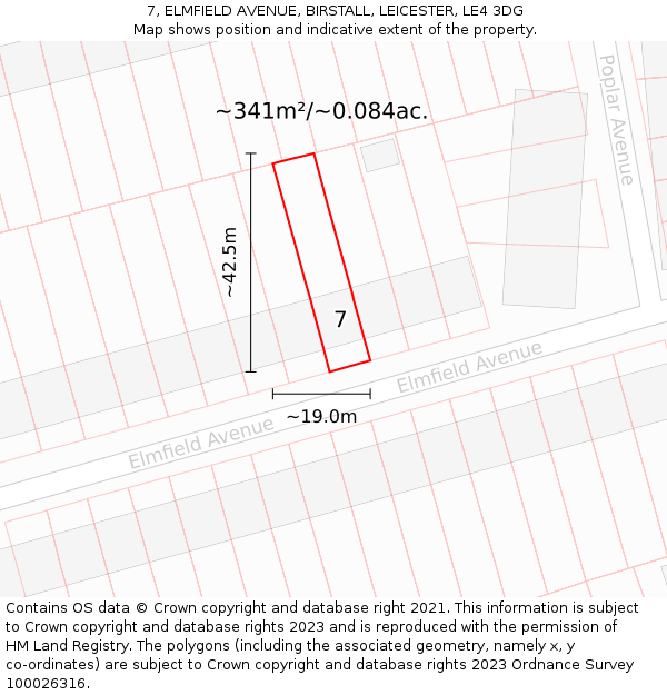 7, ELMFIELD AVENUE, BIRSTALL, LEICESTER, LE4 3DG: Plot and title map