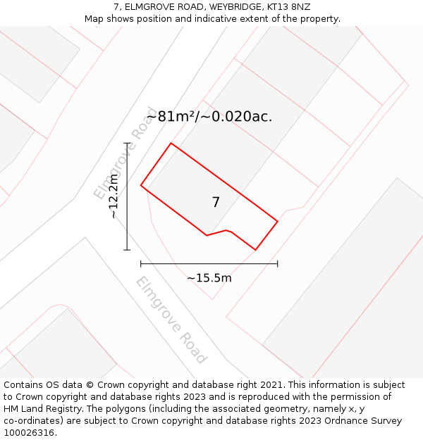 7, ELMGROVE ROAD, WEYBRIDGE, KT13 8NZ: Plot and title map