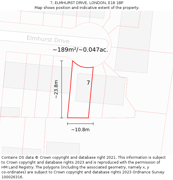 7, ELMHURST DRIVE, LONDON, E18 1BP: Plot and title map