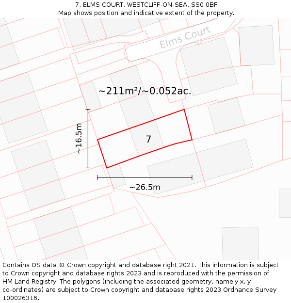 7, ELMS COURT, WESTCLIFF-ON-SEA, SS0 0BF: Plot and title map