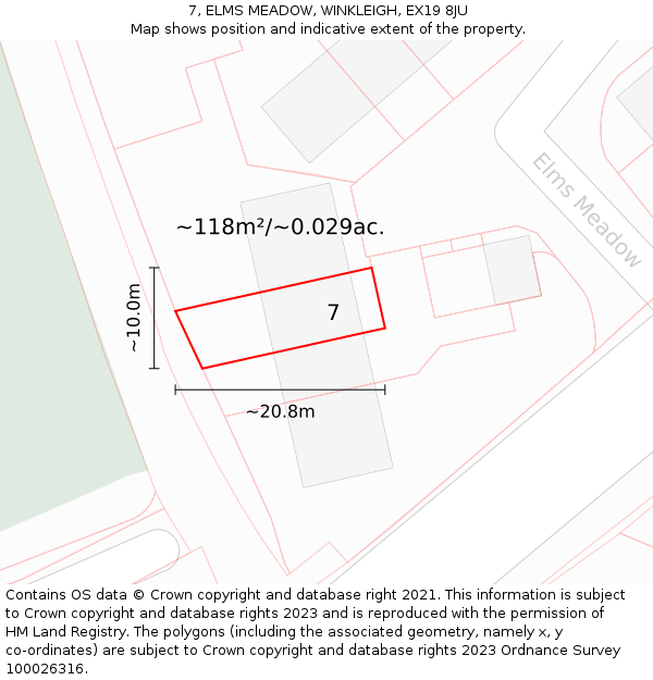 7, ELMS MEADOW, WINKLEIGH, EX19 8JU: Plot and title map