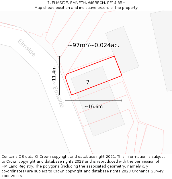 7, ELMSIDE, EMNETH, WISBECH, PE14 8BH: Plot and title map