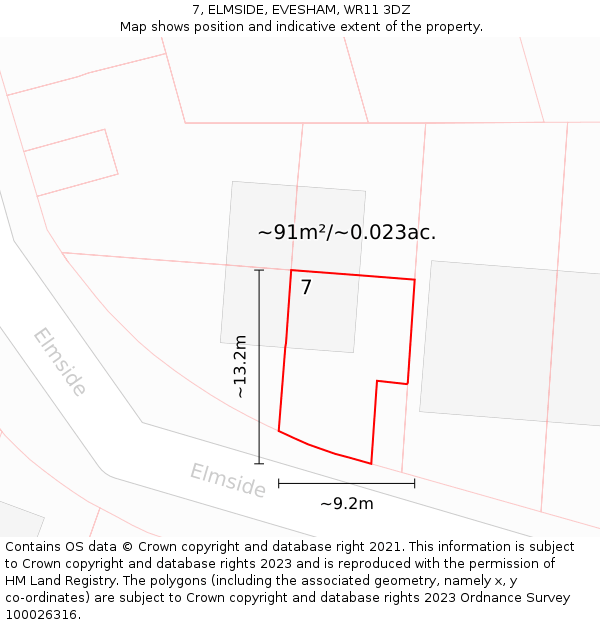 7, ELMSIDE, EVESHAM, WR11 3DZ: Plot and title map