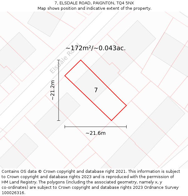 7, ELSDALE ROAD, PAIGNTON, TQ4 5NX: Plot and title map
