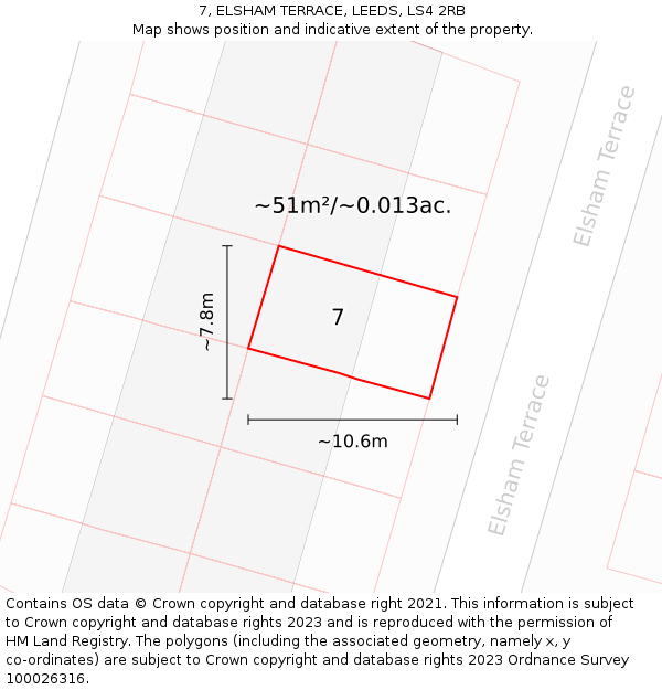 7, ELSHAM TERRACE, LEEDS, LS4 2RB: Plot and title map