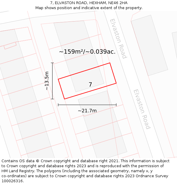 7, ELVASTON ROAD, HEXHAM, NE46 2HA: Plot and title map