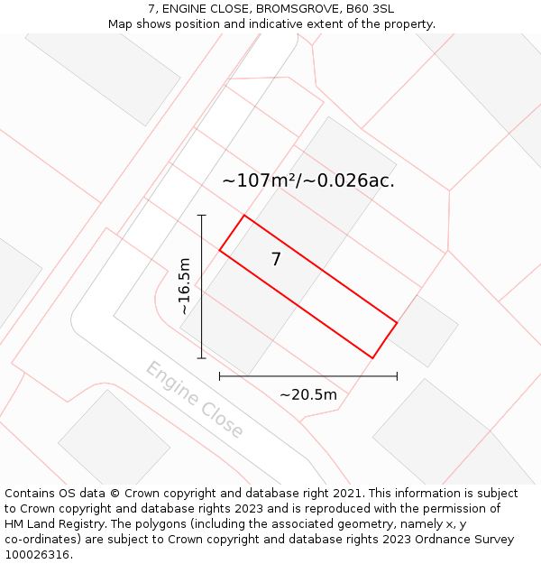 7, ENGINE CLOSE, BROMSGROVE, B60 3SL: Plot and title map