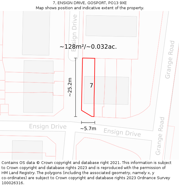 7, ENSIGN DRIVE, GOSPORT, PO13 9XE: Plot and title map