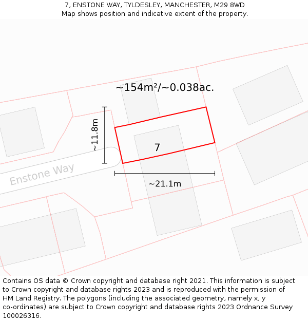 7, ENSTONE WAY, TYLDESLEY, MANCHESTER, M29 8WD: Plot and title map