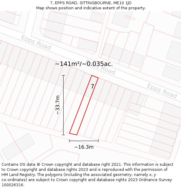 7, EPPS ROAD, SITTINGBOURNE, ME10 1JD: Plot and title map
