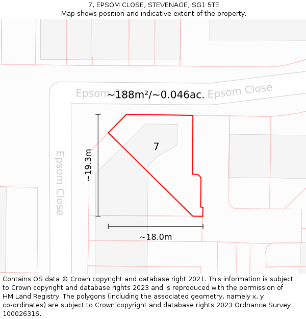 7, EPSOM CLOSE, STEVENAGE, SG1 5TE: Plot and title map