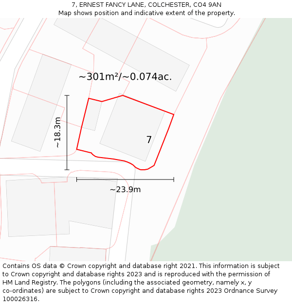 7, ERNEST FANCY LANE, COLCHESTER, CO4 9AN: Plot and title map