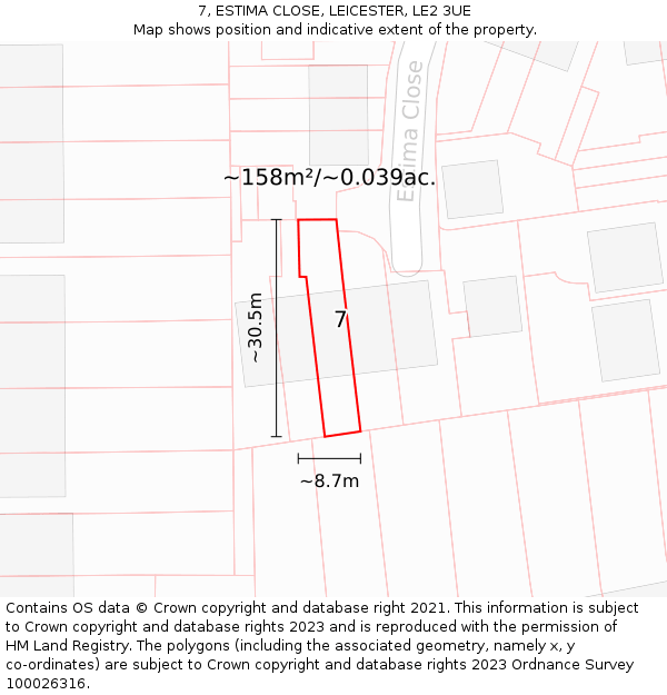 7, ESTIMA CLOSE, LEICESTER, LE2 3UE: Plot and title map